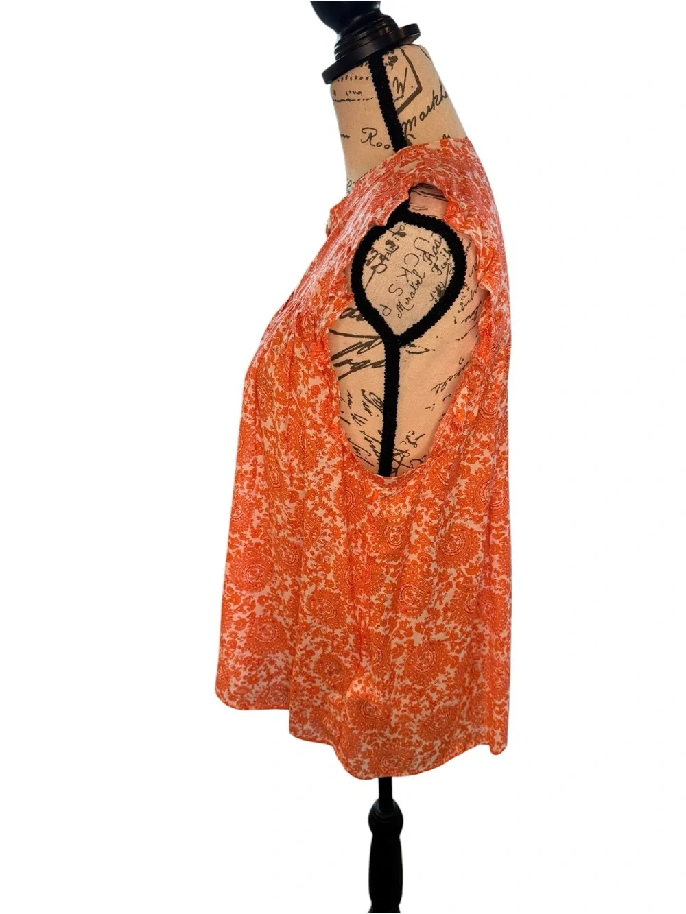 J. Crew Orange Paisley Button-Front Flutter Sleeve Blouse